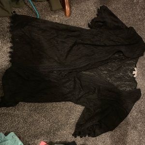 Black laced oversized short sleeved cardigan